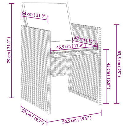 7 pcs conjunto de jantar p/ jardim c/ almofadões vime PE cinza