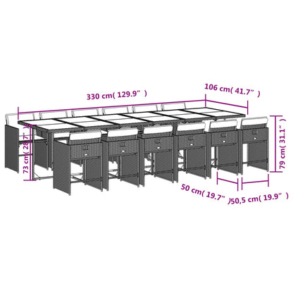 13 pcs conjunto de jantar p/jardim com almofadões vime PE preto