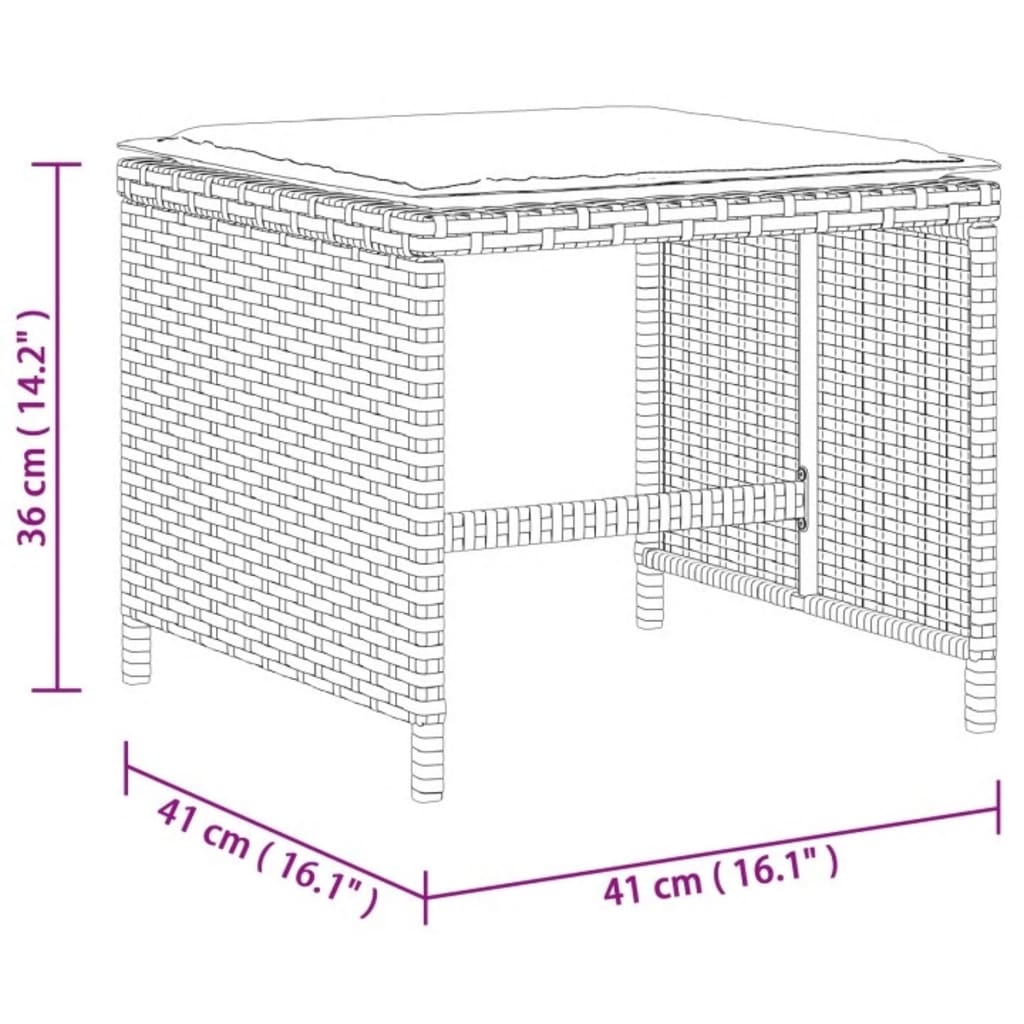 13 pcs conjunto de jantar p/ jardim com almofadões vime PE bege