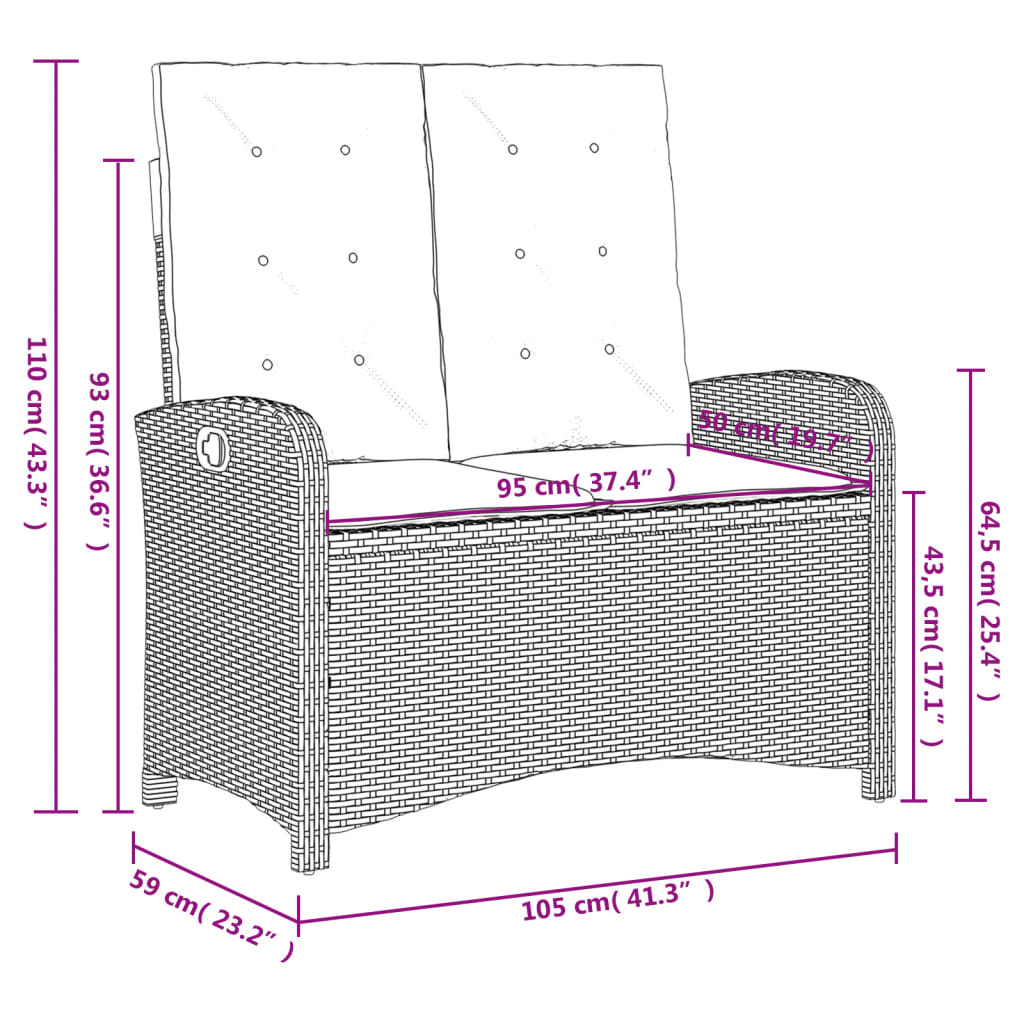 2 pcs conjunto de jantar p/ jardim c/ almofadões vime PE preto