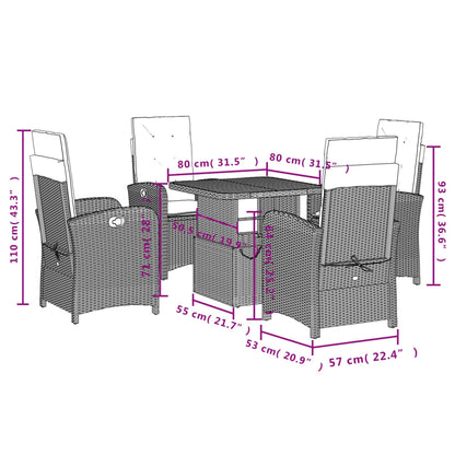 5 pcs conjunto de jantar p/ jardim com almofadões vime PE bege