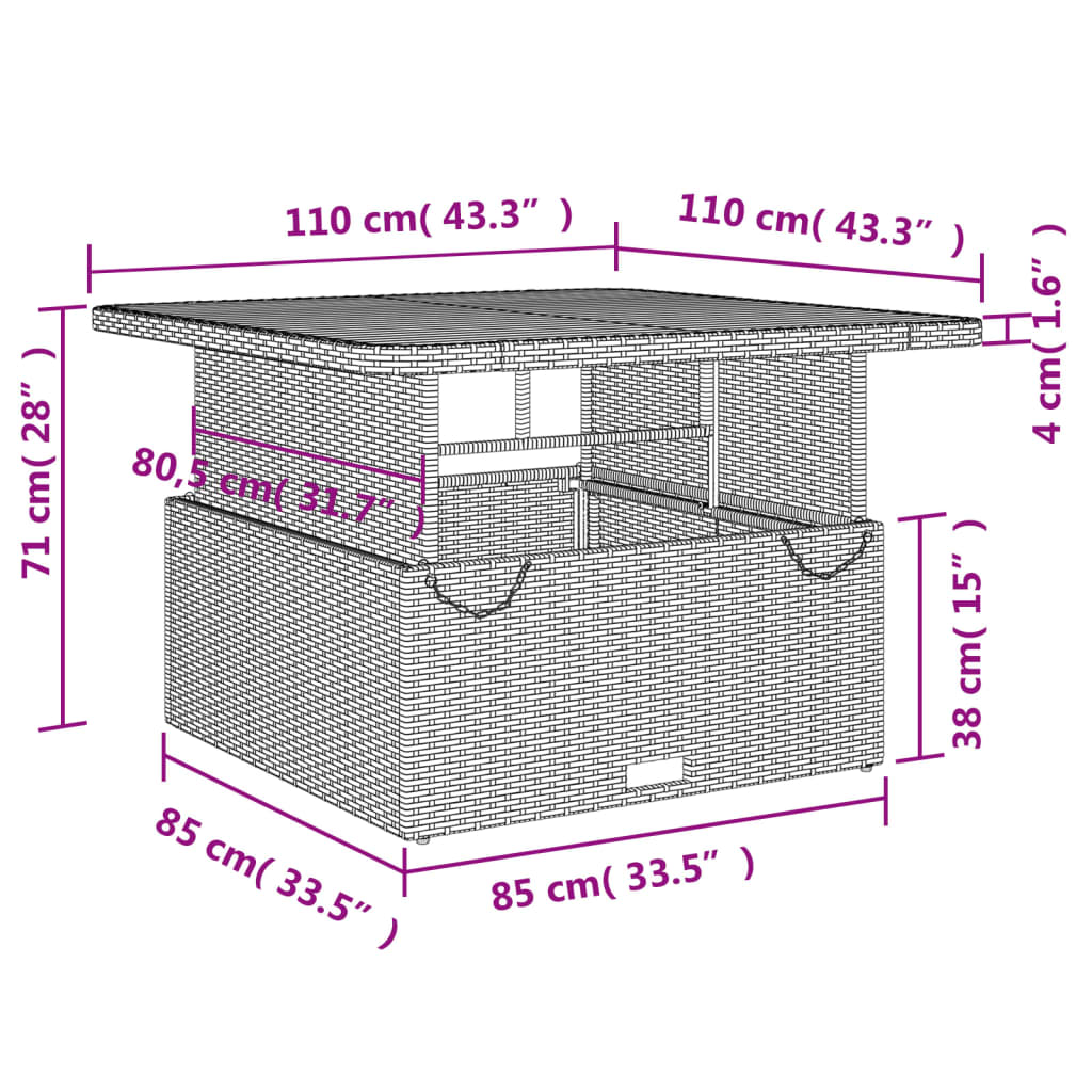 2 pcs conjunto de jantar p/ jardim com almofadões vime PE bege