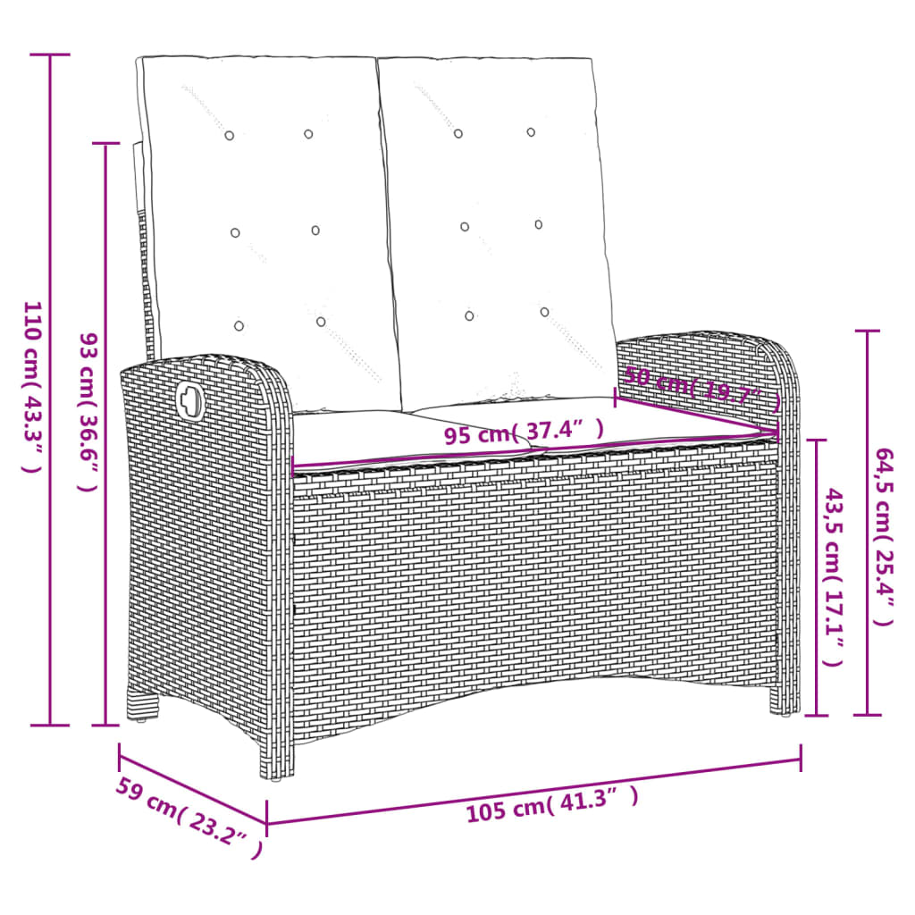 2 pcs conjunto de jantar p/ jardim com almofadões vime PE bege