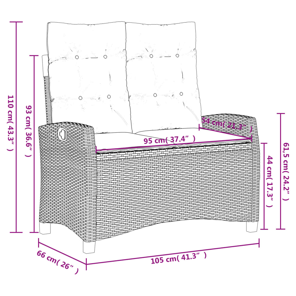 2 pcs conjunto de jantar p/ jardim c/ almofadões vime PE preto