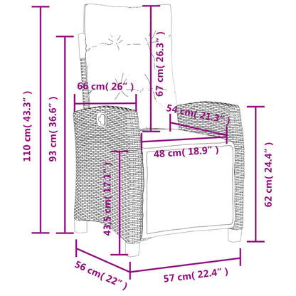 3 pcs conjunto de jantar p/ jardim c/ almofadões vime PE cinza