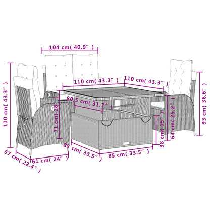 4 pcs conjunto de jardim p/ jardim c/ almofadões vime PE preto