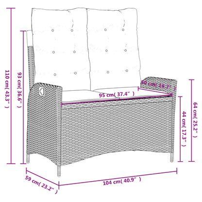 2 pcs conjunto de jantar p/ jardim c/ almofadões vime PE cinza