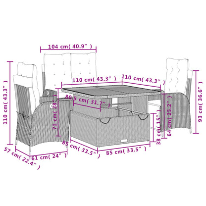 4 pcs conjunto de jantar p/ jardim c/ almofadões vime PE bege