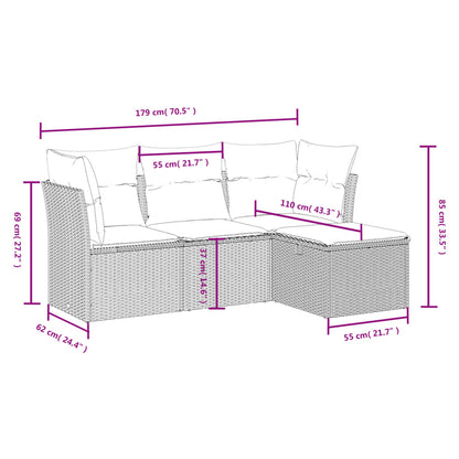 4 pcs conj. sofás jardim c/ almofadões vime PE bege misturado