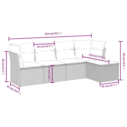 5 pcs conjunto sofás de jardim com almofadões vime PE preto