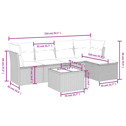 6 pcs conjunto sofás de jardim c/ almofadões vime PE preto