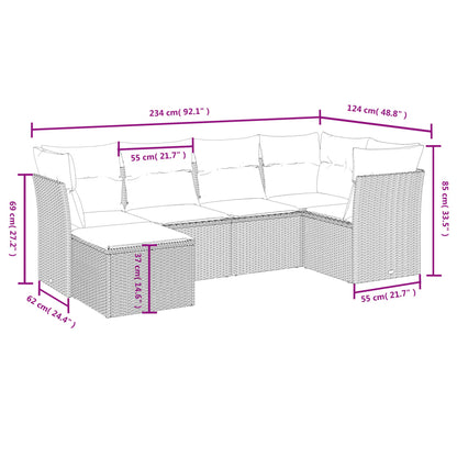 6 pcs conjunto sofás de jardim com almofadões vime cinzento