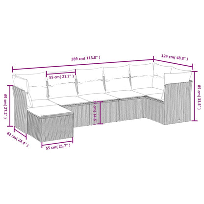 7 pcs conjunto de sofás p/ jardim c/ almofadões vime PE preto