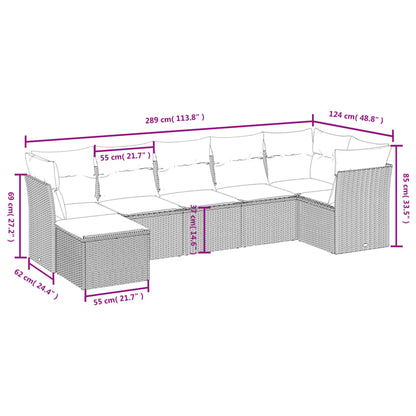 7 pcs conj. sofás jardim c/ almofadões vime PE bege misturado