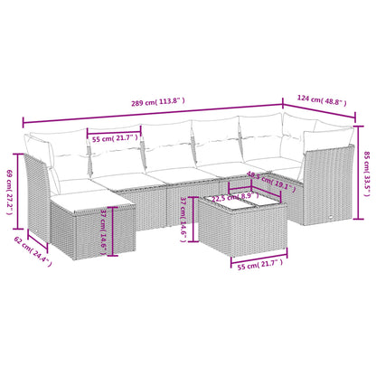 8 pcs conjunto sofás de jardim com almofadões vime PE preto