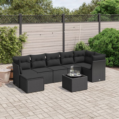 8 pcs conjunto sofás de jardim com almofadões vime PE preto