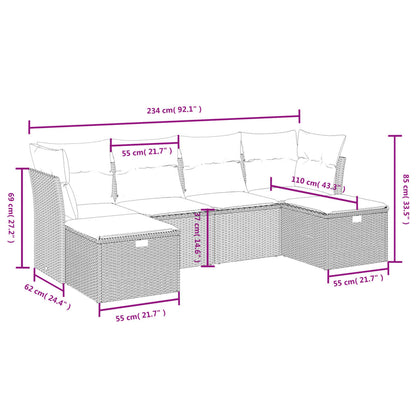 6 pcs conjunto sofás de jardim com almofadões vime cinzento