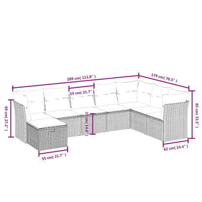 8 pcs conjunto sofás de jardim com almofadões vime PE preto