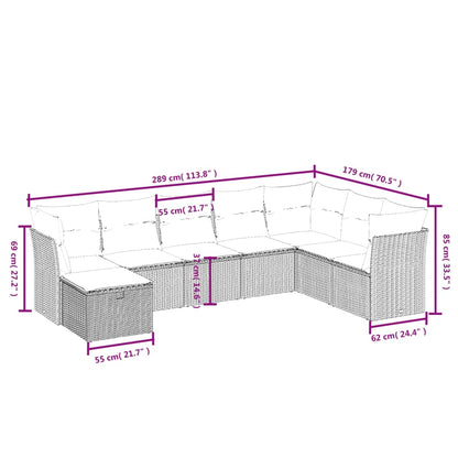 8 pcs conj. sofás jardim c/ almofadões vime PE bege misturado