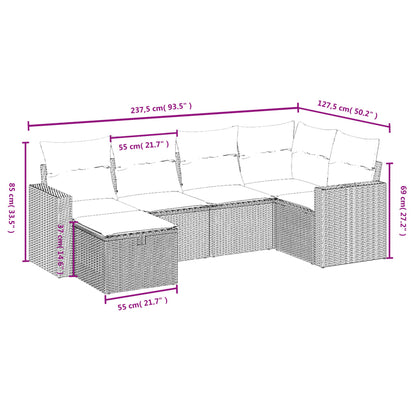 6 pcs conj. sofás jardim c/ almofadões vime PE bege misturado