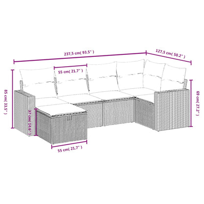 6 pcs conjunto sofás de jardim com almofadões vime cinzento