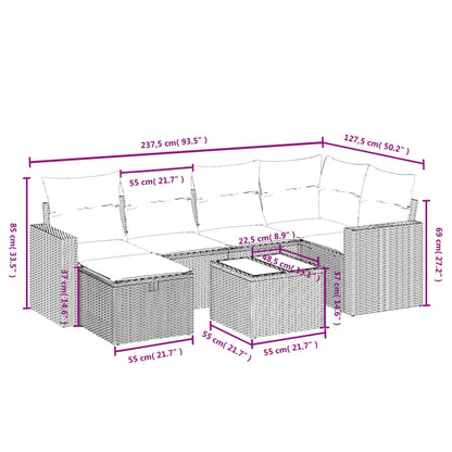 7 pcs conjunto de sofás p/ jardim c/ almofadões vime PE preto