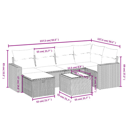 7 pcs conjunto de sofás p/ jardim c/ almofadões vime PE preto