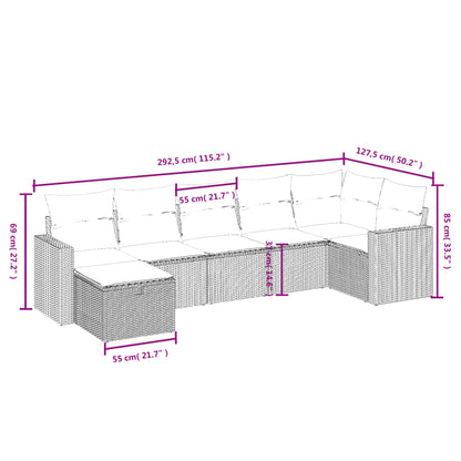 7 pcs conj. sofás jardim com almofadões vime PE cinzento-claro