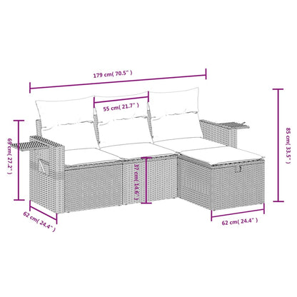 4 pcs conj. sofás jardim c/ almofadões vime PE bege misturado