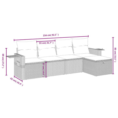 5 pcs conjunto sofás de jardim com almofadões vime PE preto