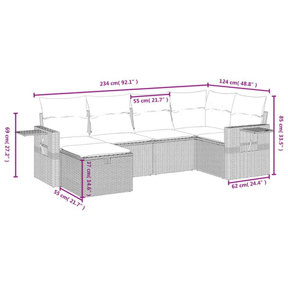 6 pcs conjunto sofás de jardim c/ almofadões vime PE preto