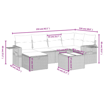 7 pcs conj. sofás jardim com almofadões vime PE cinzento-claro