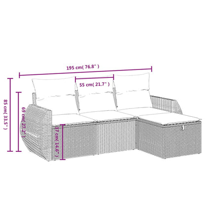 4 pcs conjunto de sofás para jardim c/ almofadões vime PE preto