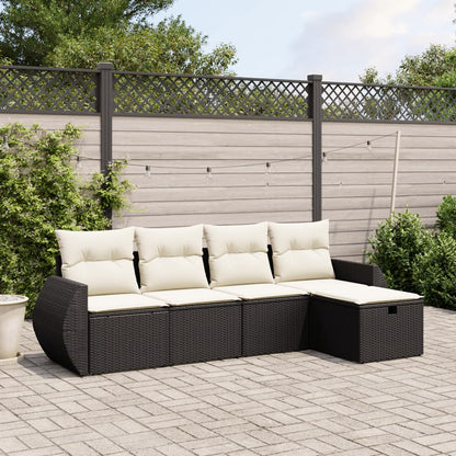 5 pcs conjunto sofás de jardim com almofadões vime PE preto