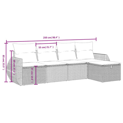 5 pcs conjunto sofás de jardim c/ almofadões vime PE cinzento