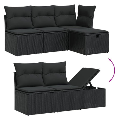 6 pcs conjunto sofás de jardim c/ almofadões vime PE preto