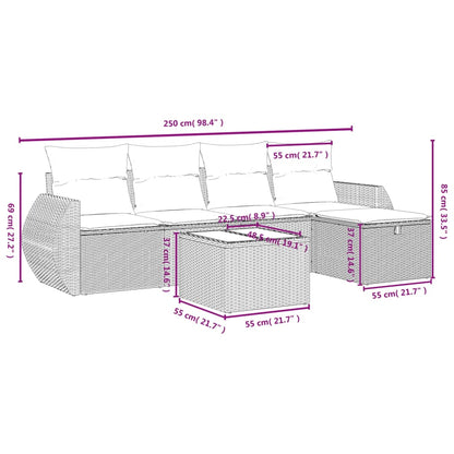 6 pcs conjunto sofás de jardim c/ almofadões vime PE preto