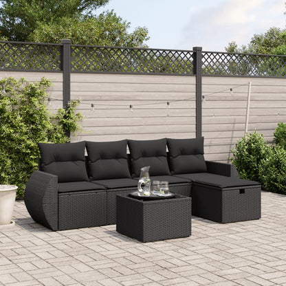 6 pcs conjunto sofás de jardim c/ almofadões vime PE preto