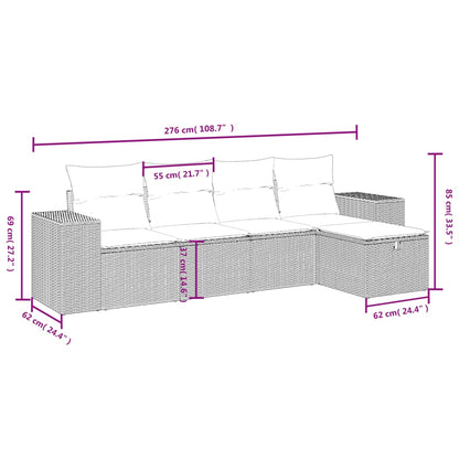 5 pcs conj. sofás jardim c/ almofadões vime PE bege misturado