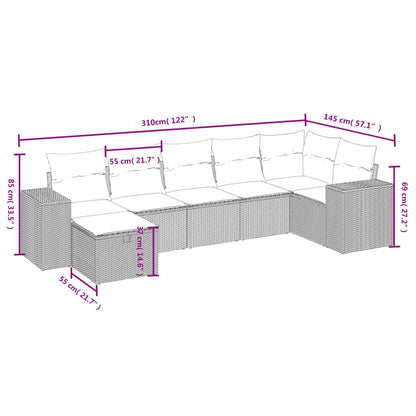 7 pcs conj. sofás jardim c/ almofadões vime PE bege misturado