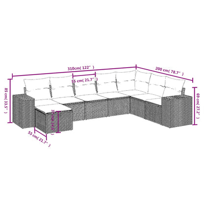 8 pcs conjunto sofás de jardim com almofadões vime PE preto