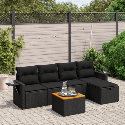 6 pcs conjunto sofás de jardim c/ almofadões vime PE preto