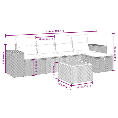 6 pcs conjunto sofás de jardim com almofadões vime cinzento