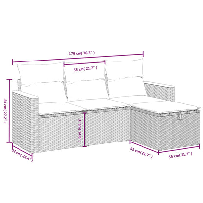 4 pcs conjunto de sofás para jardim c/ almofadões vime PE preto