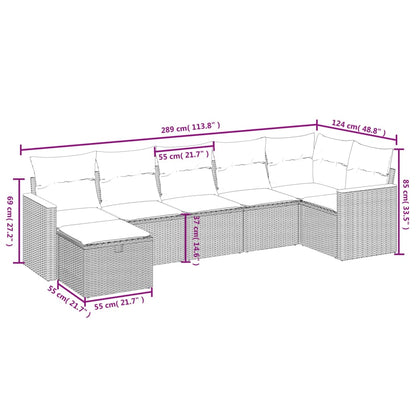 7 pcs conj. sofás jardim c/ almofadões vime PE bege misturado