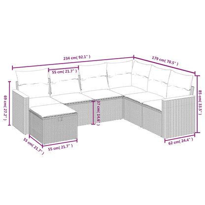 7 pcs conjunto de sofás p/ jardim c/ almofadões vime PE preto