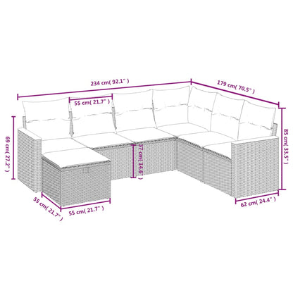 7 pcs conj. sofás jardim c/ almofadões vime PE bege misturado