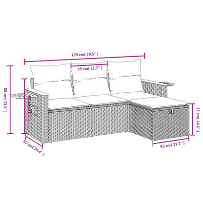 4 pcs conjunto de sofás para jardim c/ almofadões vime PE preto