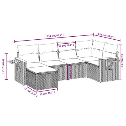 6 pcs conj. sofás jardim c/ almofadões vime PE bege misturado