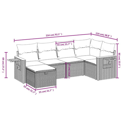 6 pcs conjunto sofás de jardim com almofadões vime cinzento